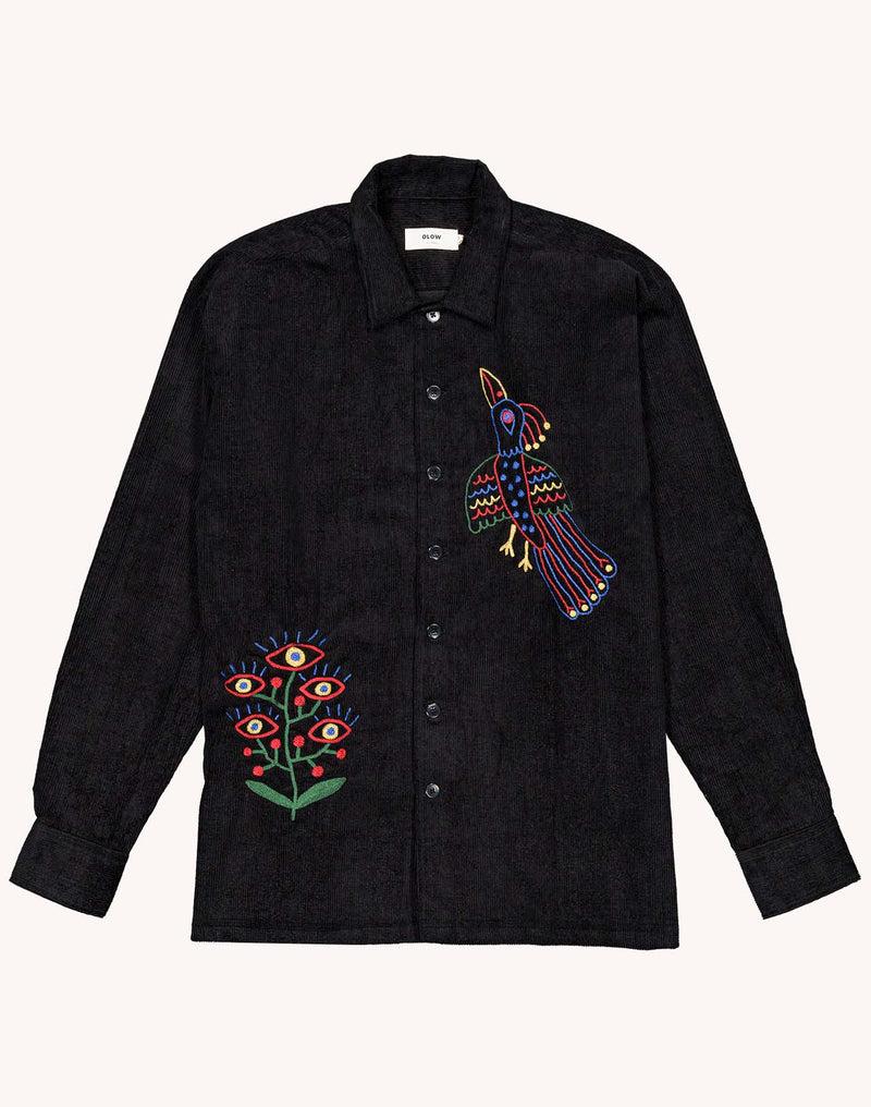 OLOW Decré Take Off Cord-Overshirt in Schwarz – Freisteller Vorderansicht